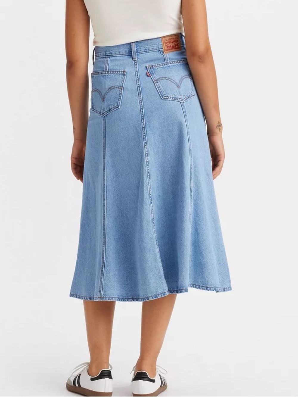 Vintage Levi's Paneled Denim Midi Skirt Blue Wash 29”